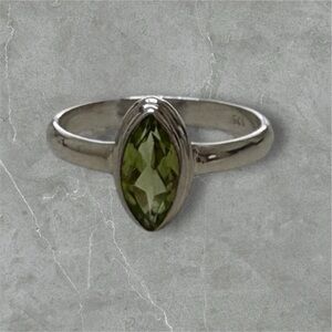 Platinum over 925 Silver Marquise Cut Peridot Ring - Size 7